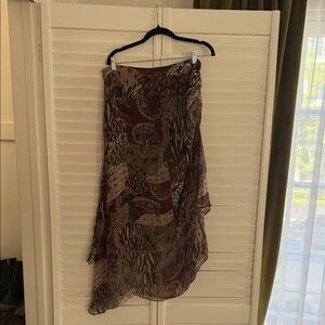 Veronica Beard Boho Paisley Layered Midi Skirt in Burgundy and Brown size 10